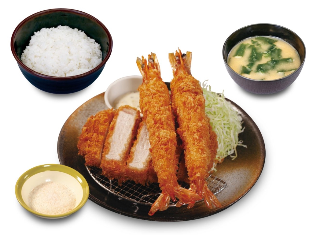 「国産雪国育ち厚切りロースかつ&有頭大海老フライ(2尾)定食」