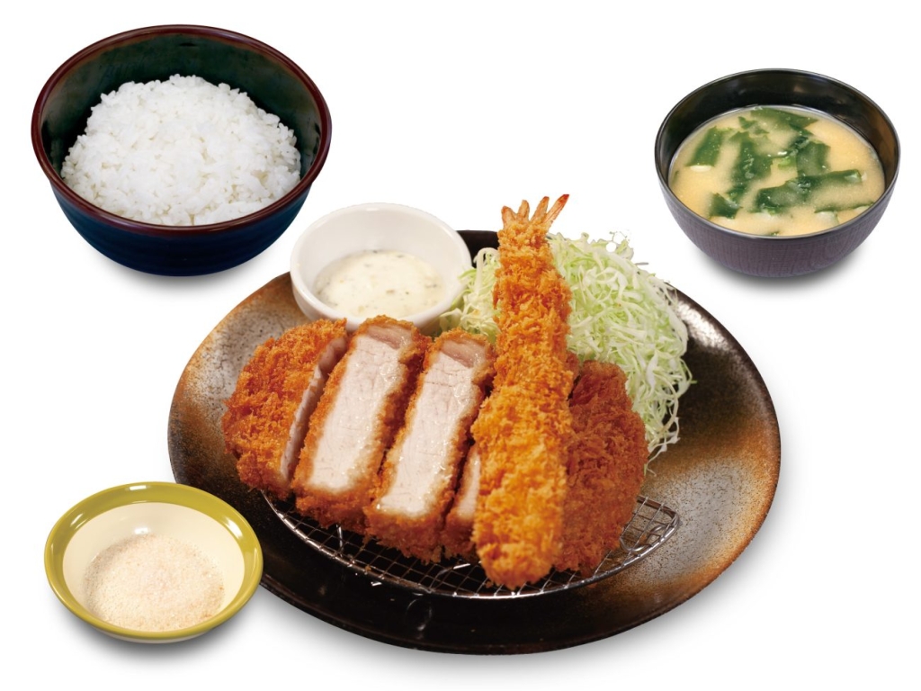 「国産雪国育ち厚切りロースかつ&海老フライ(1尾)定食」