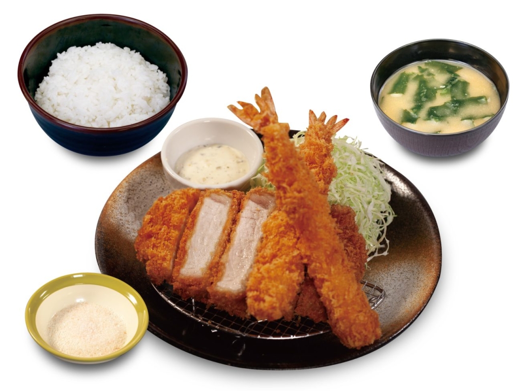 「国産雪国育ち厚切りロースかつ&海老フライ(2尾)定食」