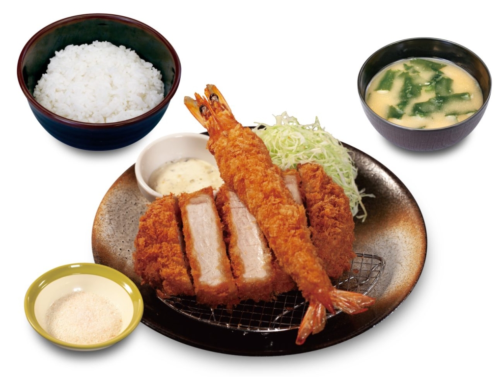 「国産雪国育ち厚切りロースかつ&有頭大海老フライ(1尾)定食」