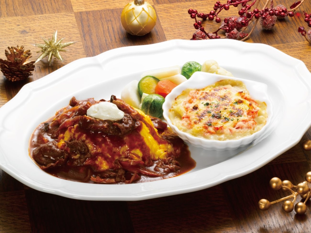 オムライス~国産牛のハッシュドビーフソース~ &国産紅ずわい蟹のグラタン