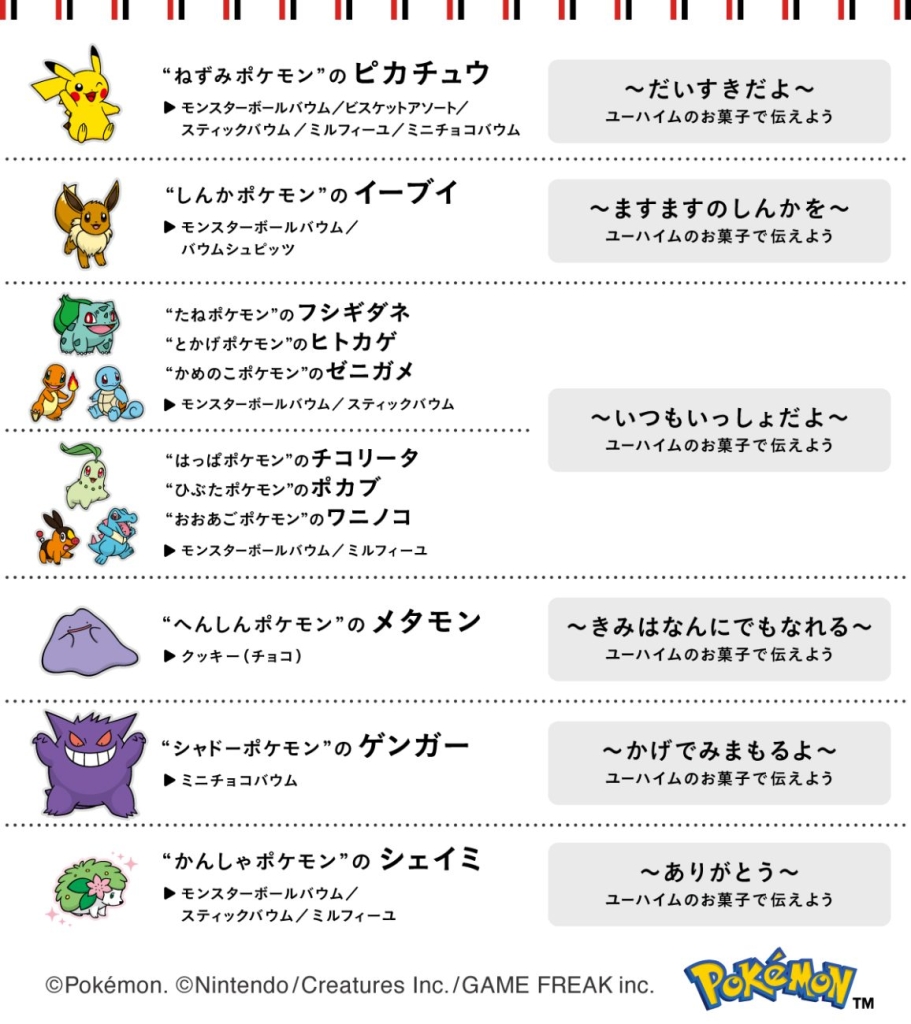 お菓子に登場するポケモン11種