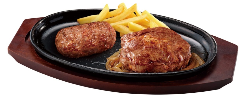 ブロンコおじさんのこだわり炭焼きがんこハンバーグ&炭焼きぶどう牛リブロースステーキ