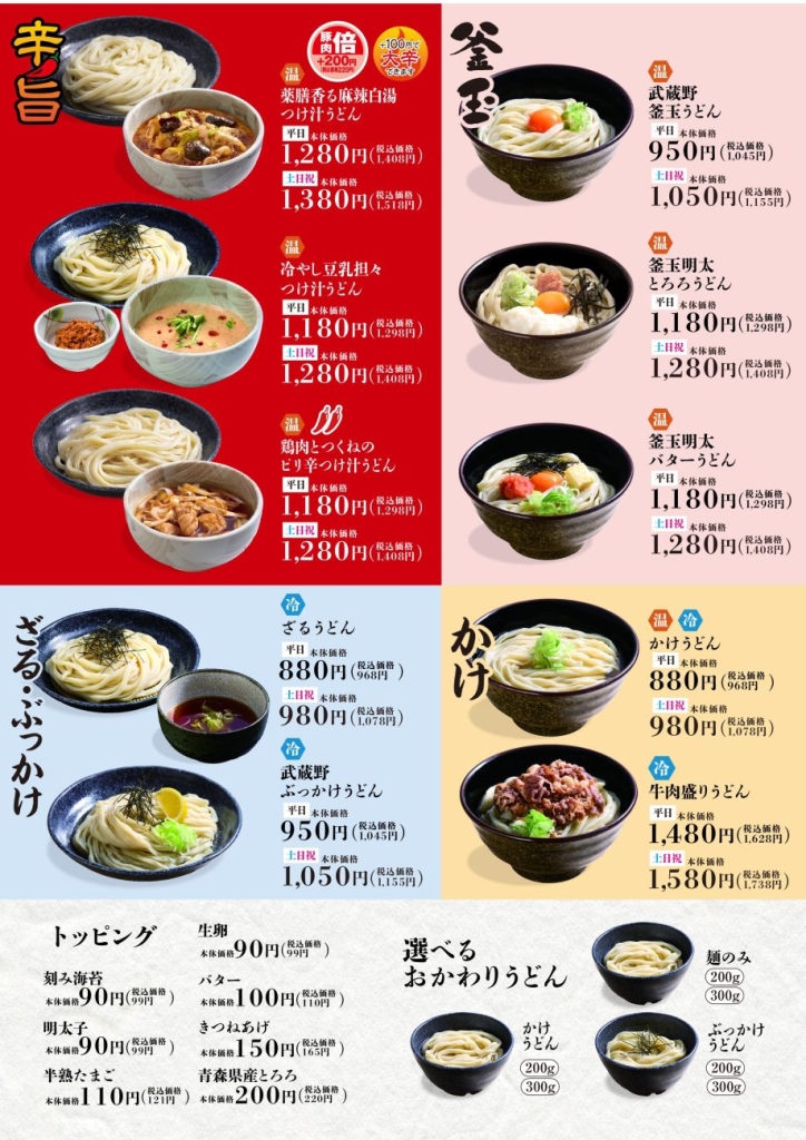 うどんメニューのイメージ