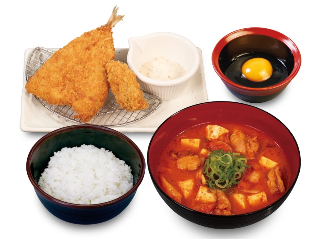 「鶏豆腐キムチチゲ 海鮮(牡蠣フライ1個･鯵フライ1尾)定食」