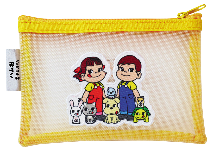「ペコちゃんポコちゃんとゆかいな仲間たち」デザインのステーショナリーメッシュポーチ