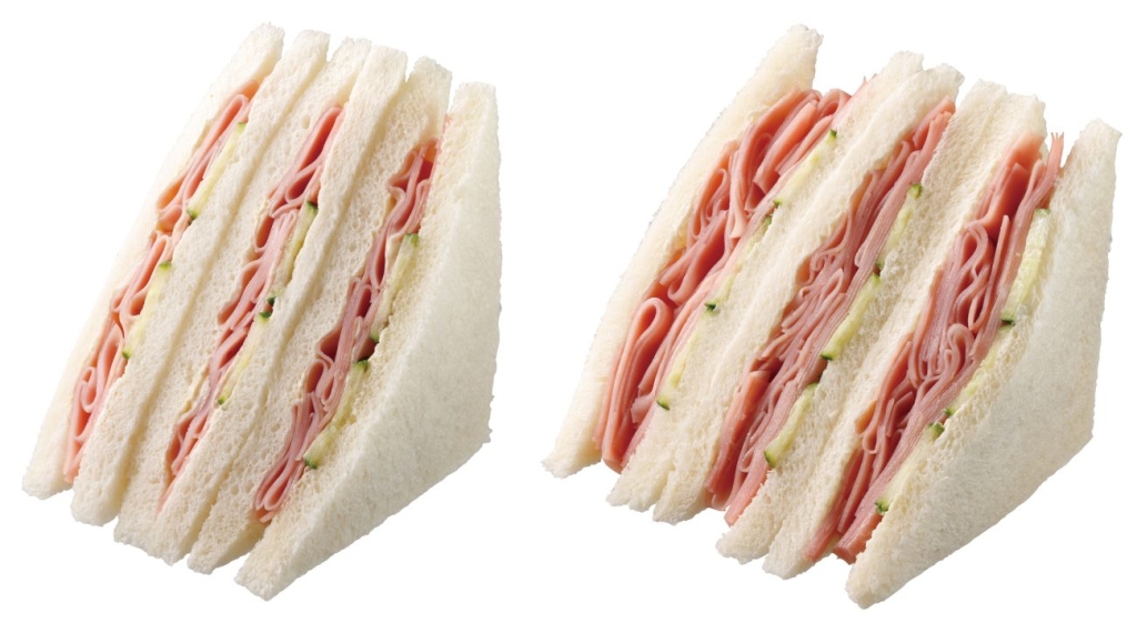 従来品と「盛りすぎ!ハムサンド」