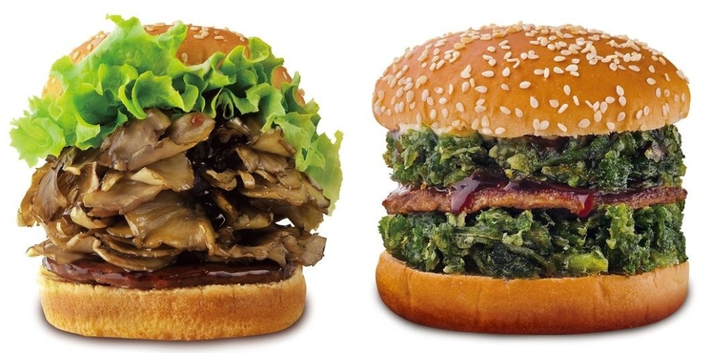 ドムドムハンバーガー「今夜はまいたけバーガー」「春菊かき揚げバーガー」
