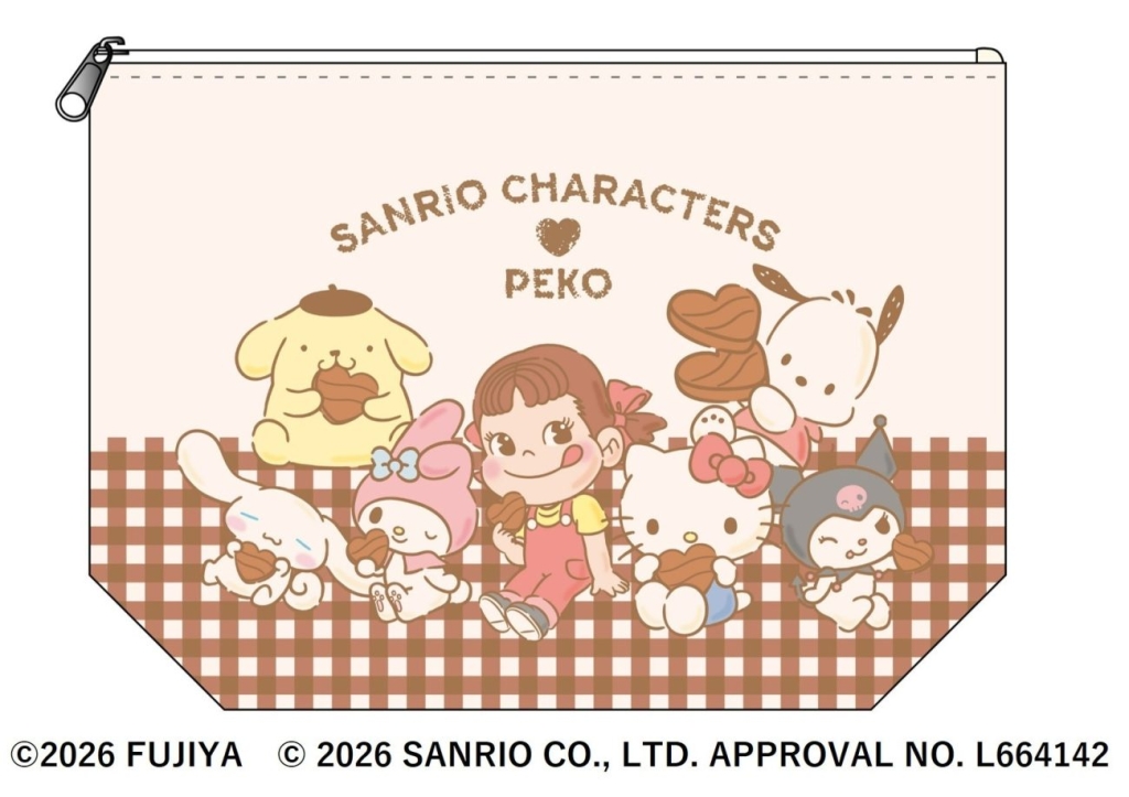 マチ付きポーチ PEKO×サンリオキャラクターズ チェック