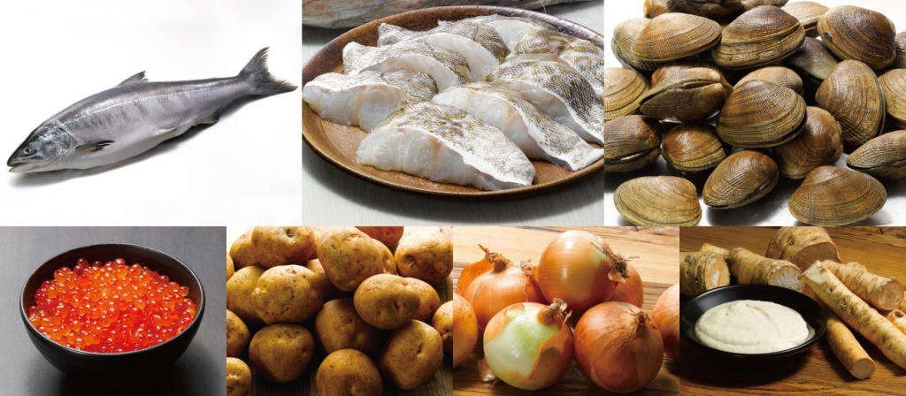 フェアで使用する北海道産の時鮭や真鱈、あさりなど