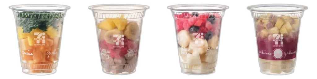 「グリーンスムージー」「いちごバナナソイスムージー」「ベリーベリーヨーグルトスムージー」「焼きいもミルクスムージー」