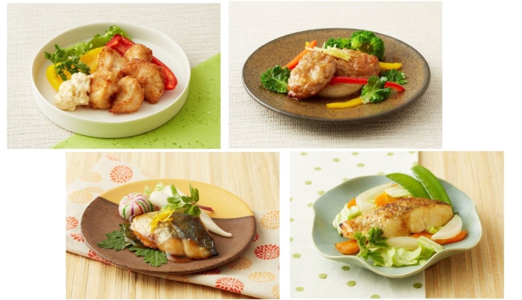 通常の食事と見た目が変わらない「そふまる」を使った介護食例（名阪食品講演資料から）