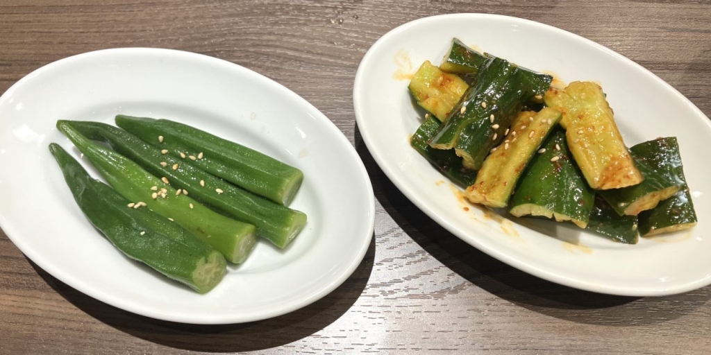 丸ごと塩オクラ、ピリ辛たたき胡瓜