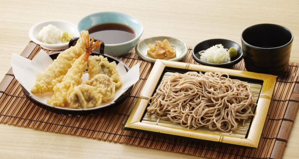 海老と4種の北海道産天ぷらと藪そば(1人前)