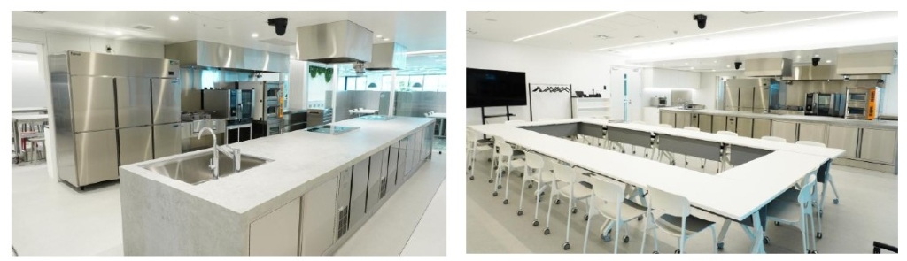 キッチン設備(左)とプレゼンルーム