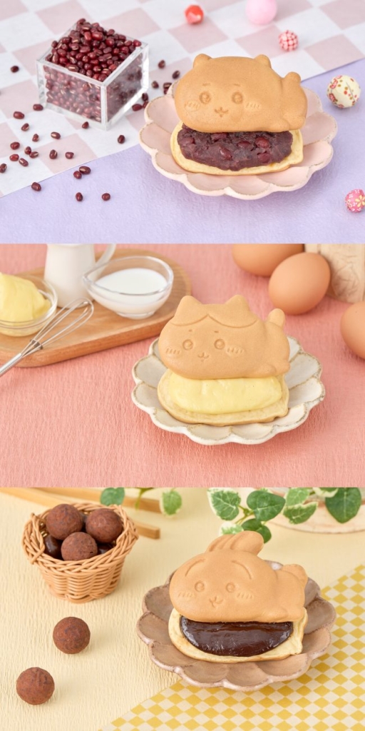 ちいかわ（小倉あん）、 ハチワレ（クリーム）、 うさぎ（チョコレート）