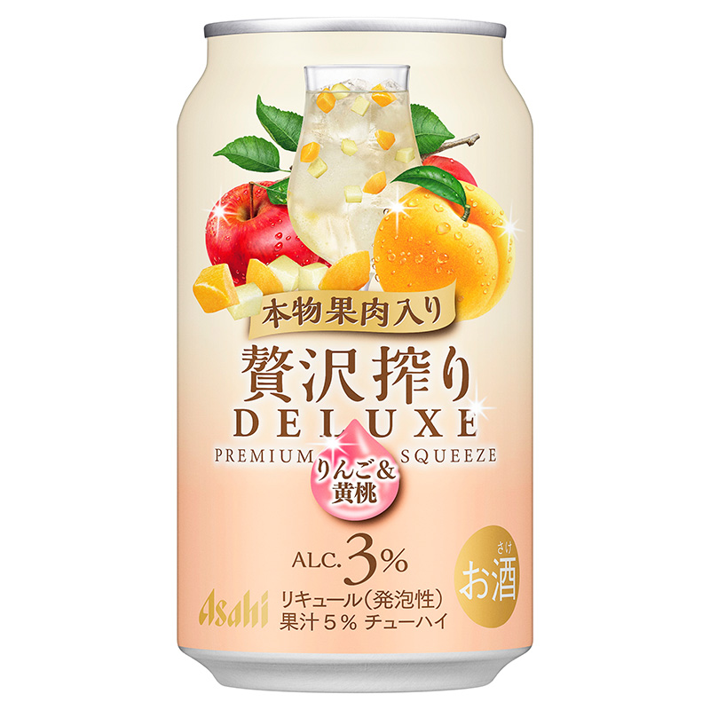「贅沢搾りデラックス りんご＆黄桃果肉入り」