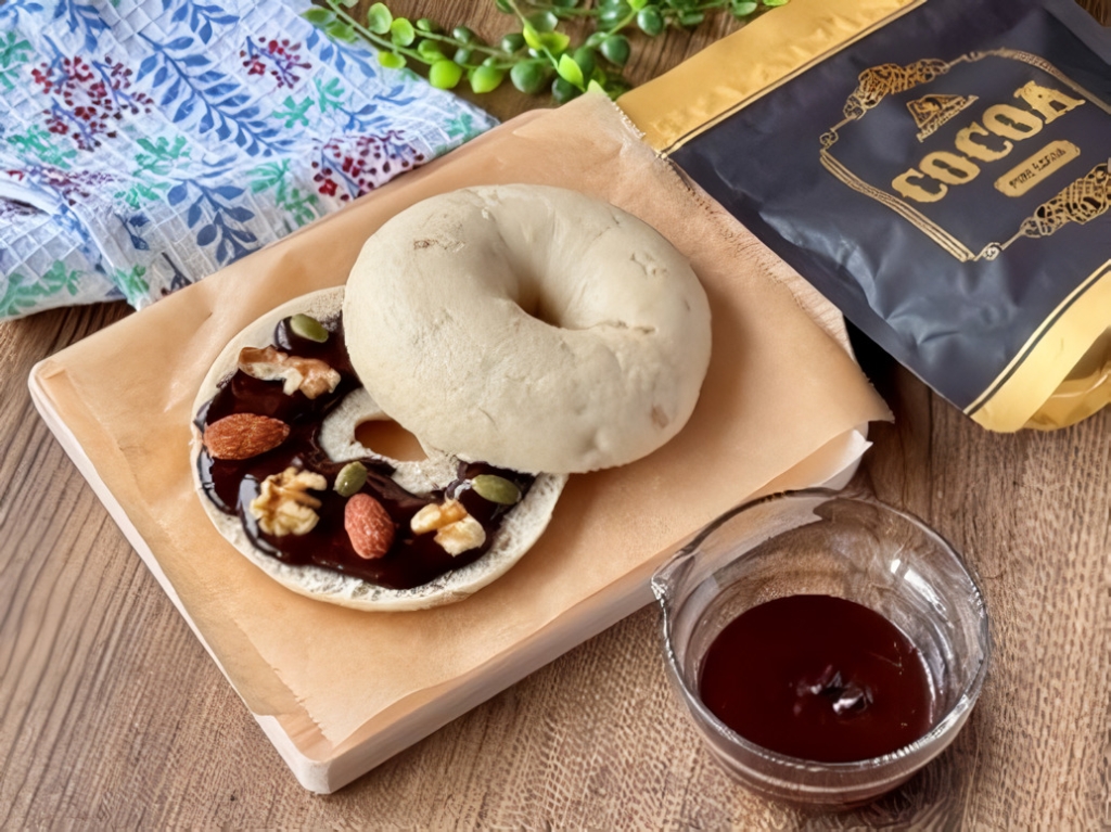 森永「純ココア」で作る「ココアスプレッドベーグル」