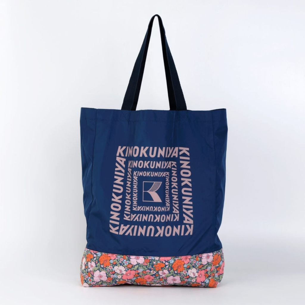 リバティプリント　エコバッグ　ネイビー