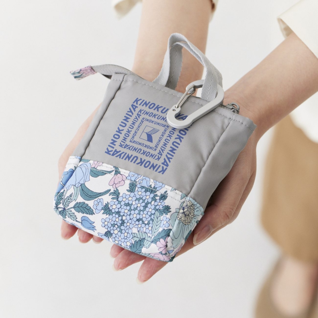 ミニバッグ収納時　リバティプリント　エコバッグ　グレー