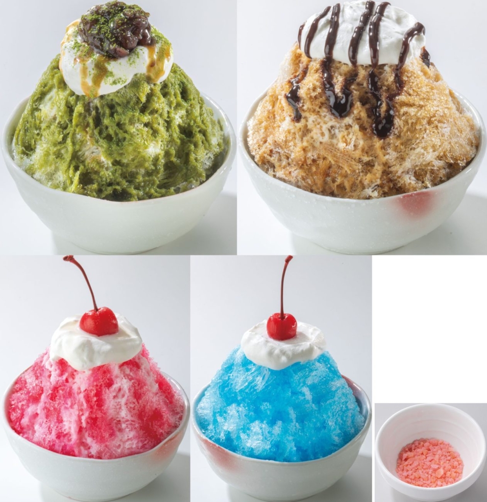 ミニ抹茶黒蜜、ミニカフェモカ、ミニ練乳いちご、ミニブルークリームソーダ