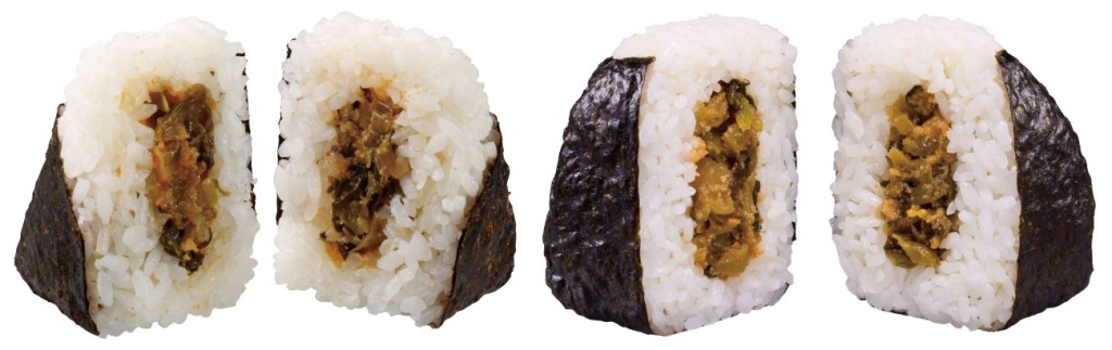 右「盛りすぎ！高菜明太おにぎり」
