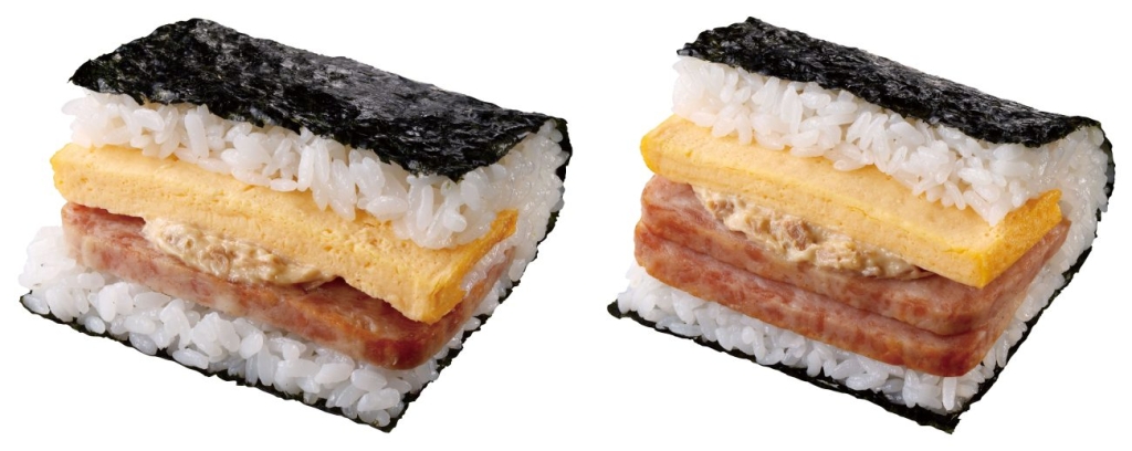 右「盛りすぎ！具！おにぎり ポーク玉子（シーチキンマヨネーズ）」