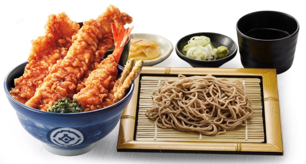 たれづけ大江戸天丼(小)藪そばサービスセット(みそ汁付) 1,470円