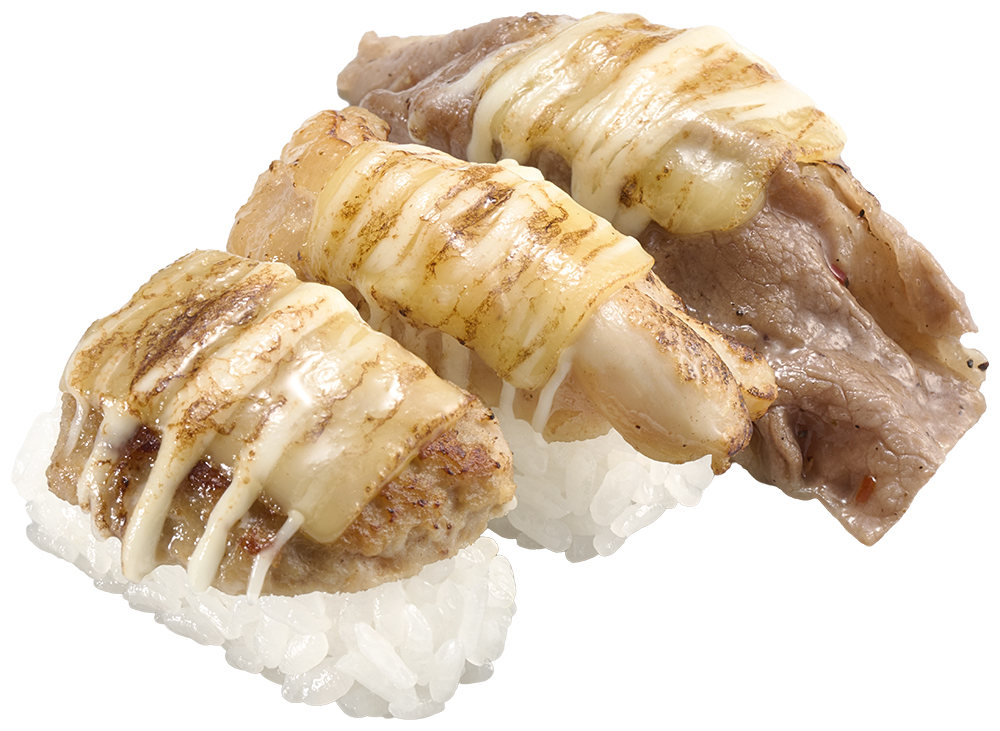 肉のチーズマヨ炙り3貫盛り 税込200円～