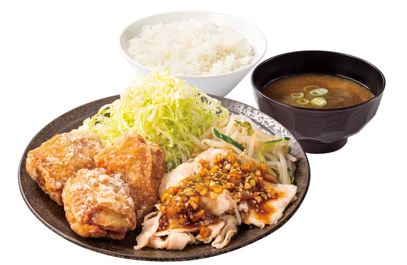 塩にんにくからあげと豚しゃぶ盛り定食