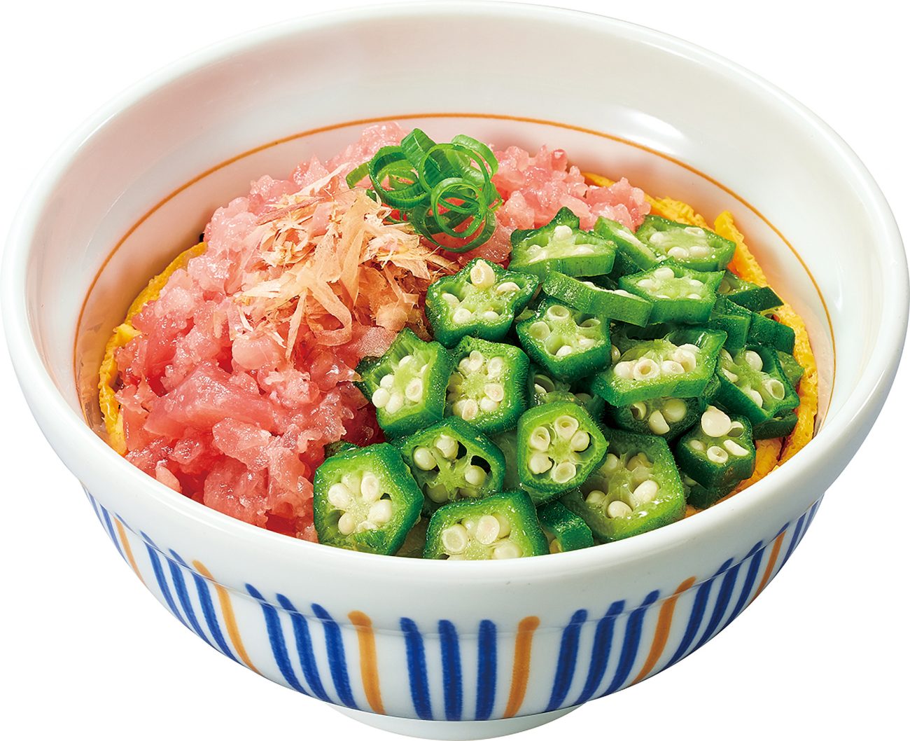 かつお節オクラまぐろたたき丼