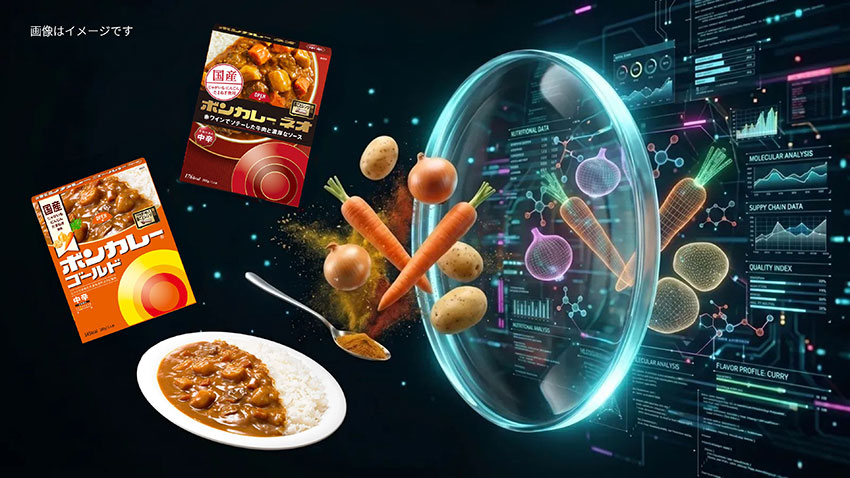 製品開発支援AI「おいしさLENS」のイメージ。大塚食品は、ボンカレーなどの味づくりで蓄積した試作データをAIに学習させ、開発に生かす