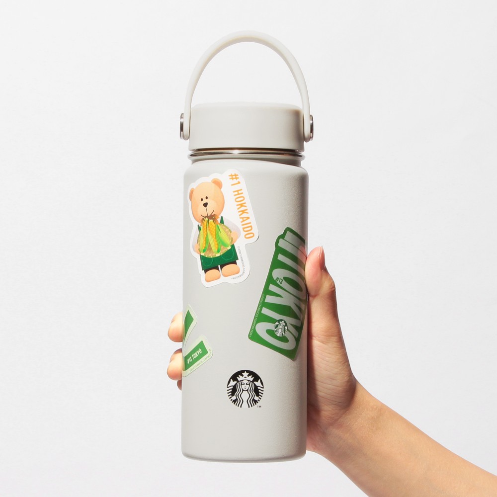 「STARBUCKS DayTripボトル&バッグセット」のボトルにステッカーを貼った例