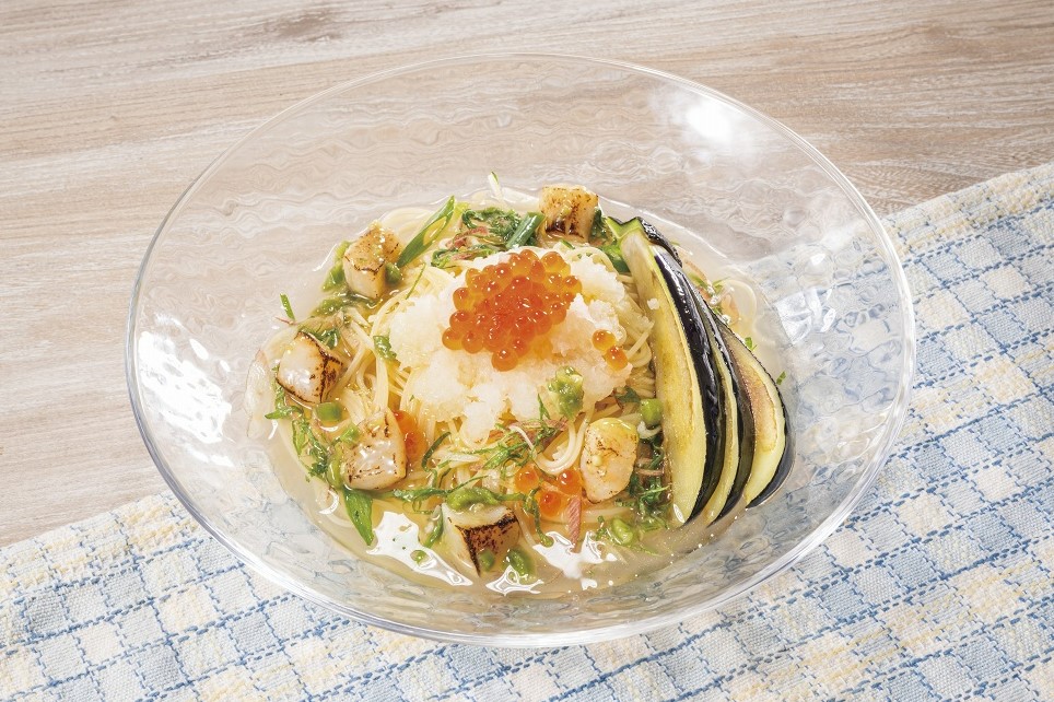 北海道産炙り帆立とおろしいくらのぶっかけ麺