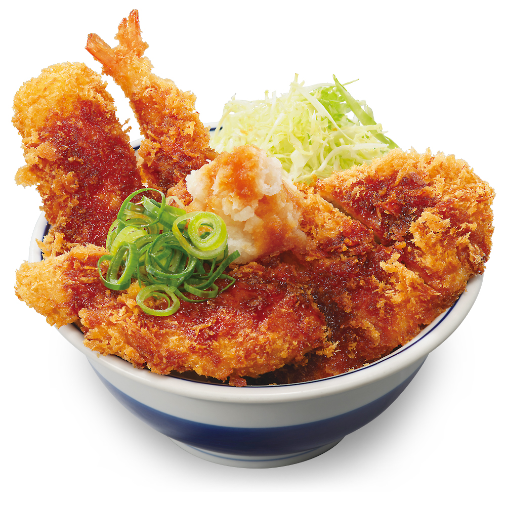海鮮三種とロースの醤油カツ丼