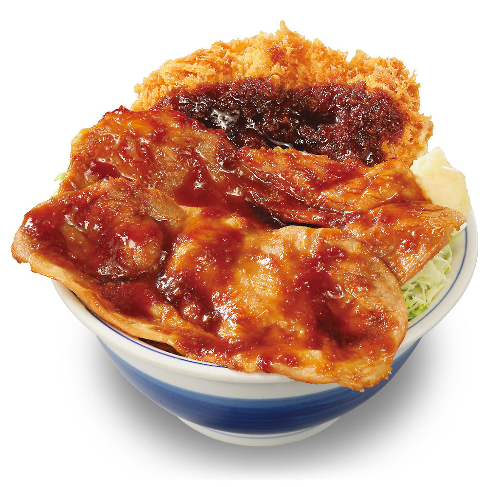 大判豚の生姜焼きとチキンカツの合い盛り丼（ダブル）