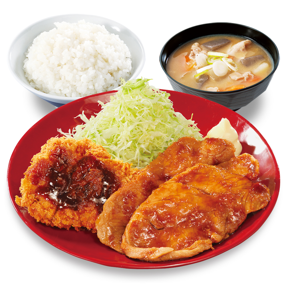 大判豚の生姜焼きとチキンカツの合い盛り定食（ダブル）