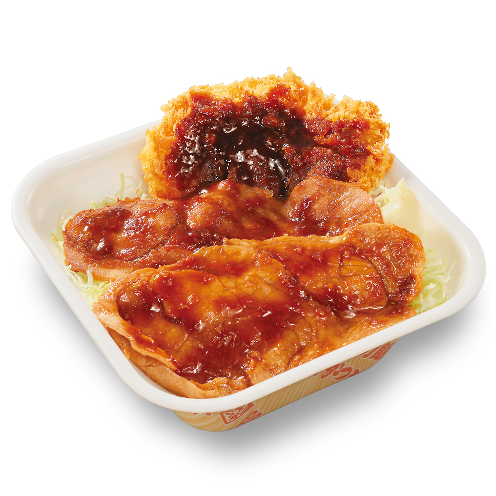 大判豚の生姜焼きとチキンカツの合い盛り丼弁当（ダブル）