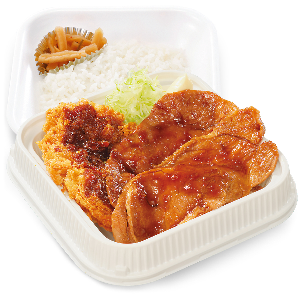 大判豚の生姜焼きとチキンカツの合い盛り弁当（ダブル）