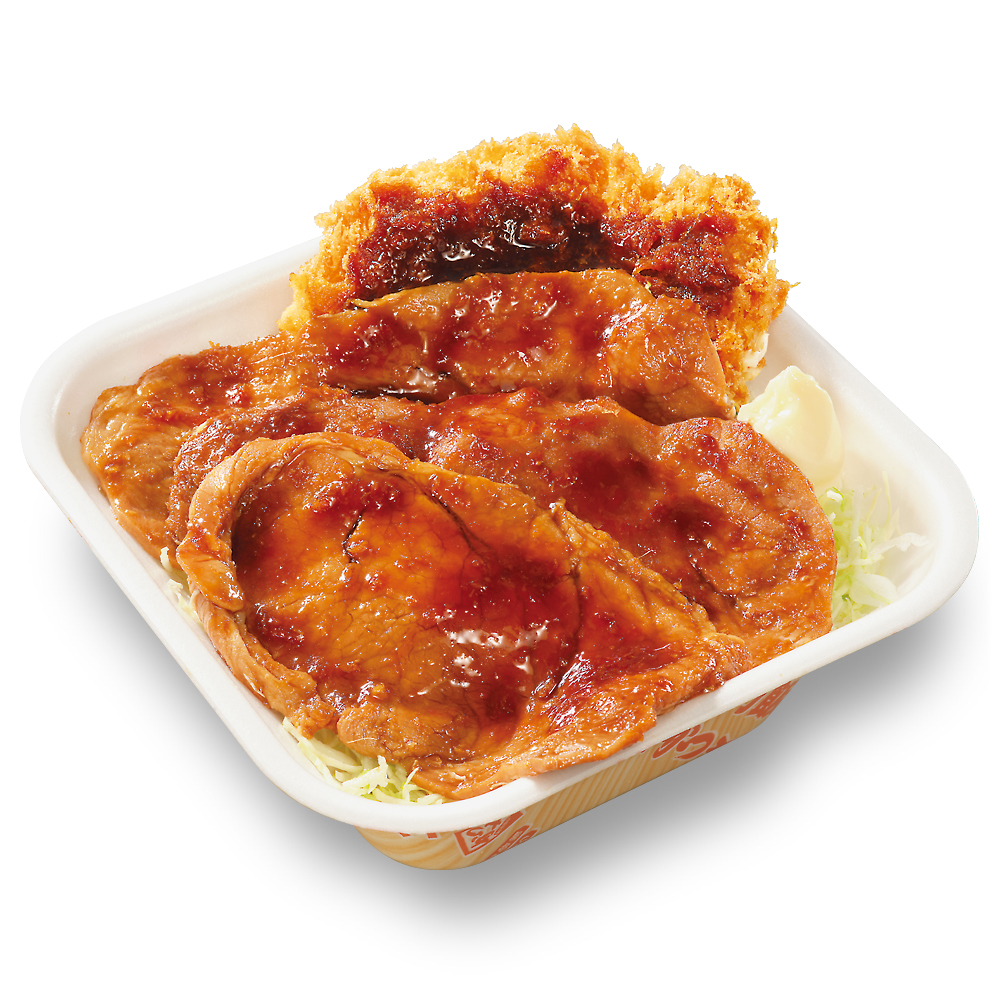 大判豚の生姜焼きとチキンカツの合い盛り丼弁当（トリプル）