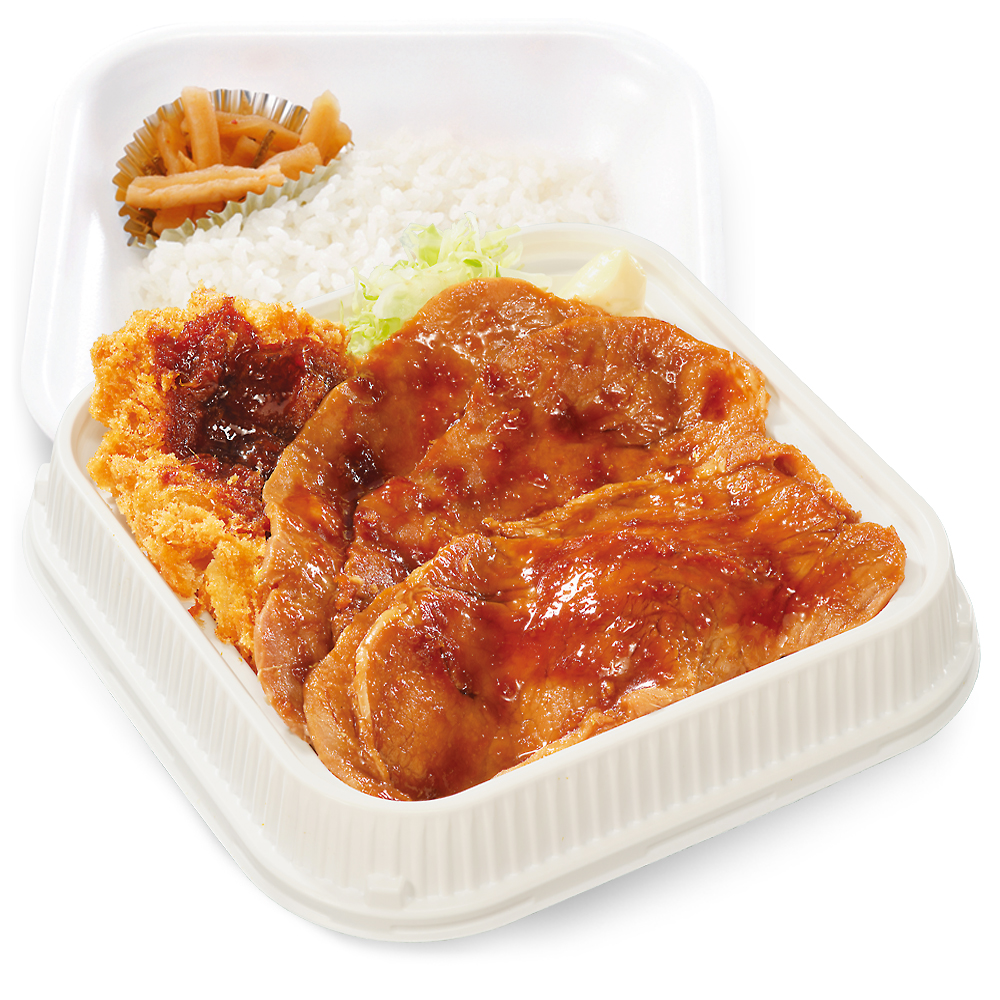 大判豚の生姜焼きとチキンカツの合い盛り弁当（トリプル）