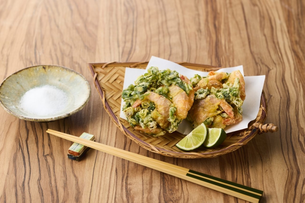 ⻘菜のえびかき揚げ
