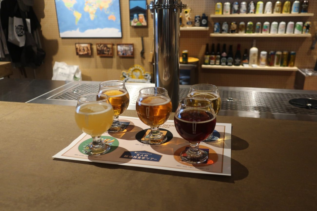 見学ツアーでは5種のビールの試飲もできる