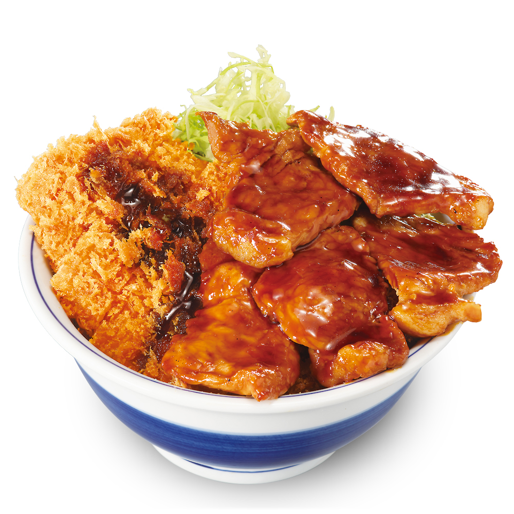 「豚丼とロースカツの合い盛り丼」