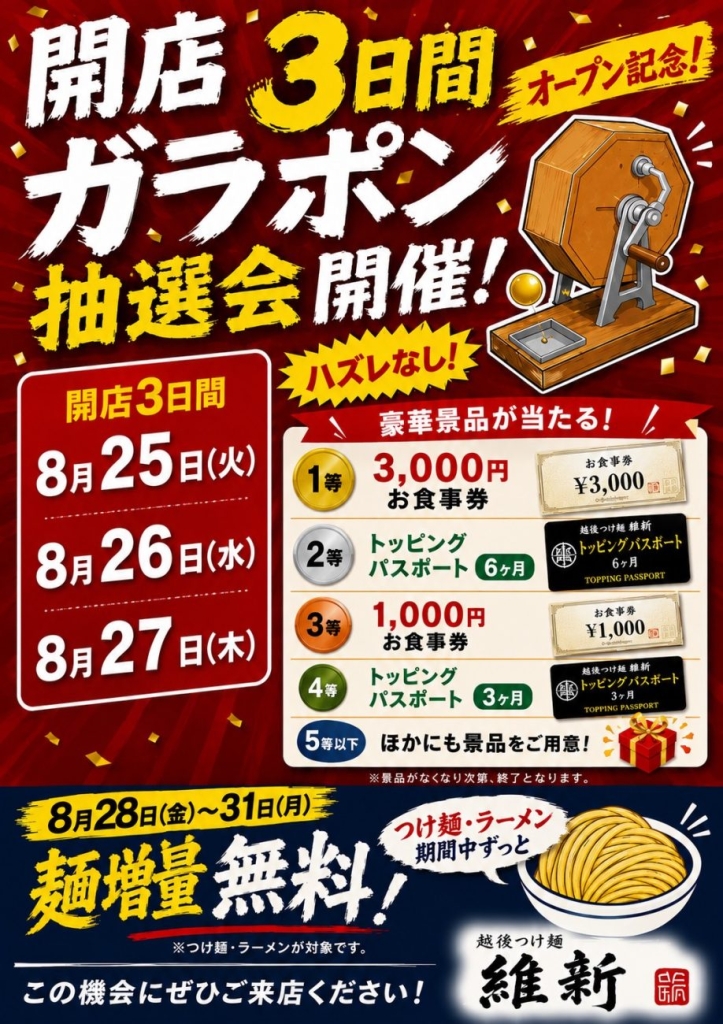 ガラポン抽選会と麺増量無料サービスの概要