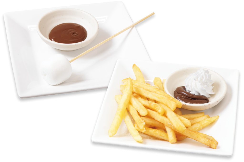 「焼きマシュマロ with ヌテラ」と「フライドポテト with ヌテラ」