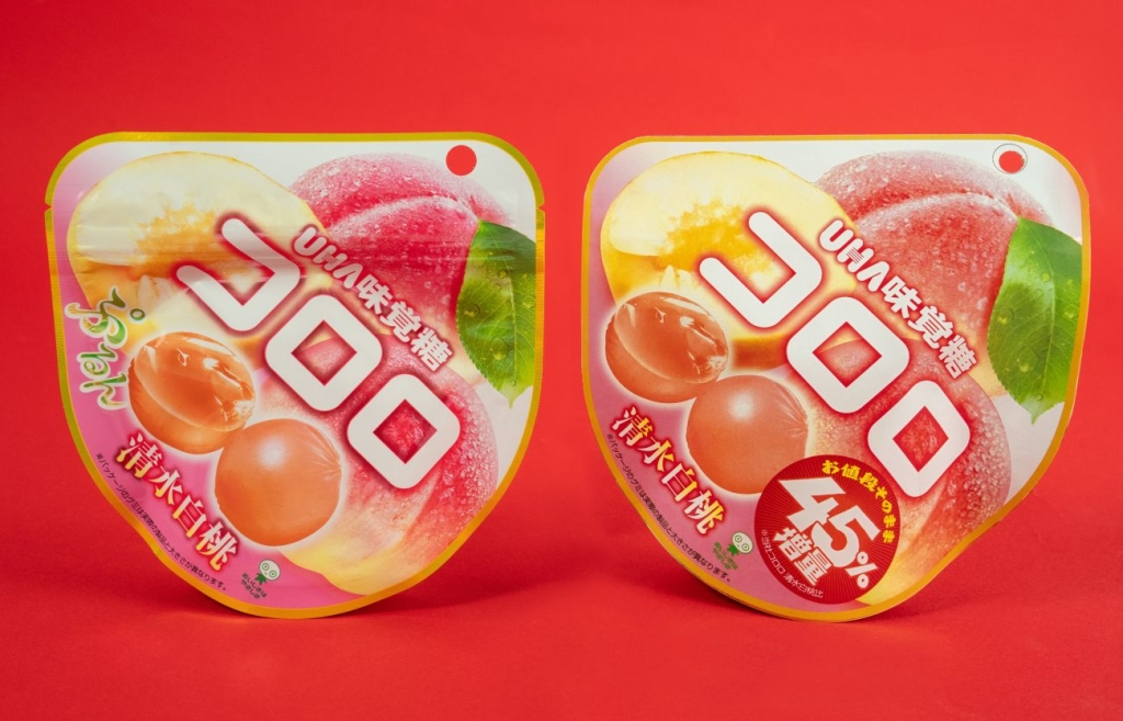 右が増量品「コロロ 清水白桃」