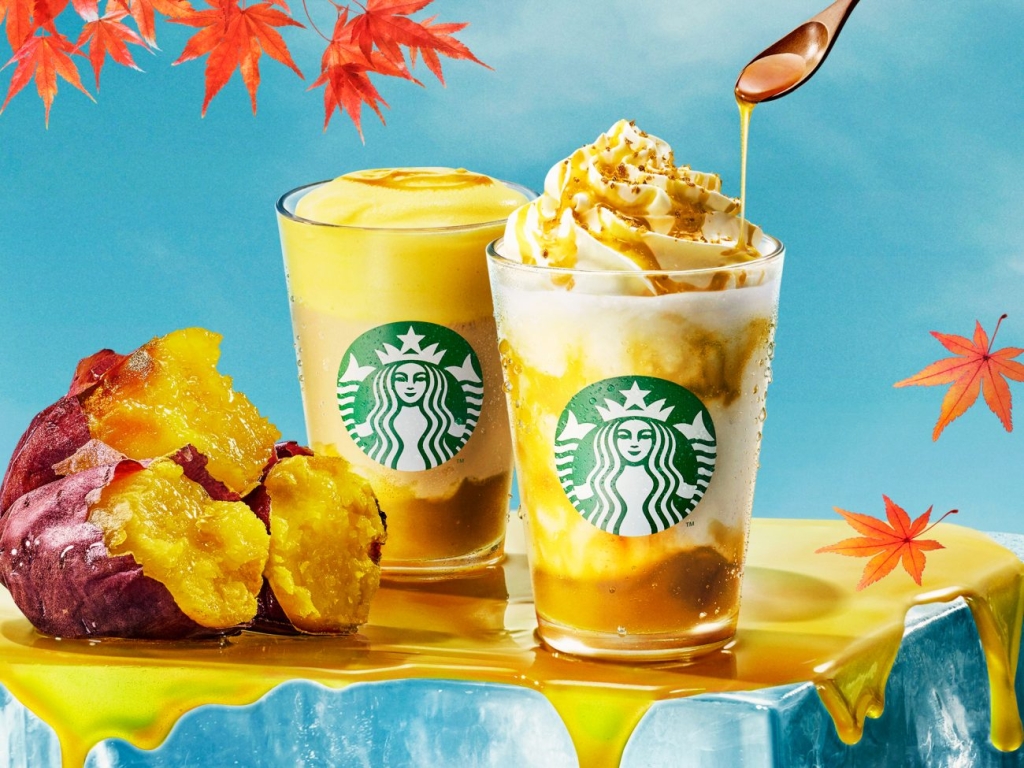 とろり蜜芋 紅はるか ムース ティー ラテ、とろり蜜芋 紅はるか フラペチーノ