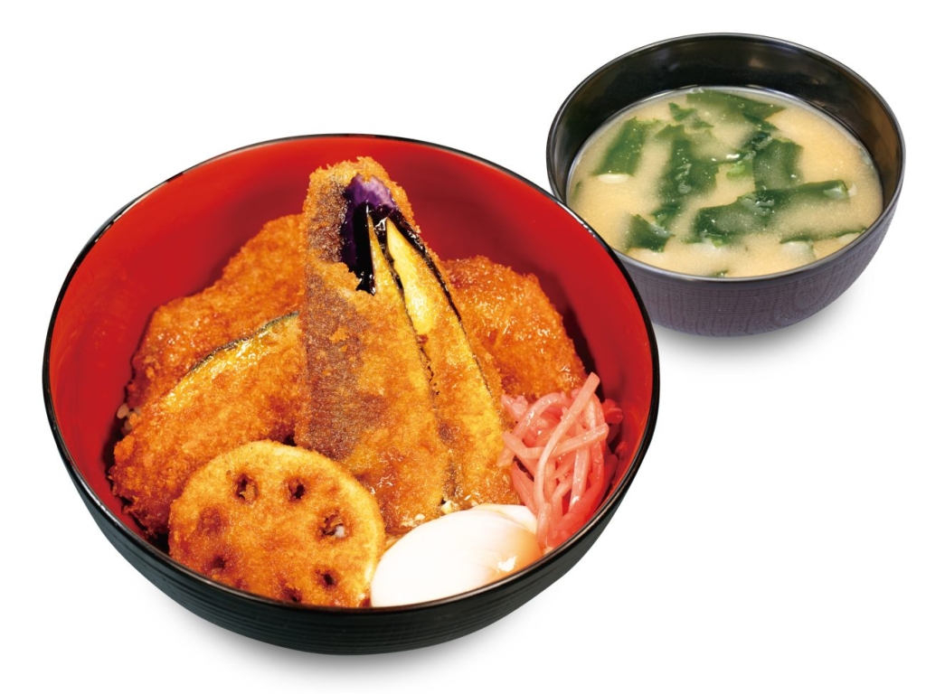 ロースと野菜の合い盛りタレかつ丼トッピング半熟玉子