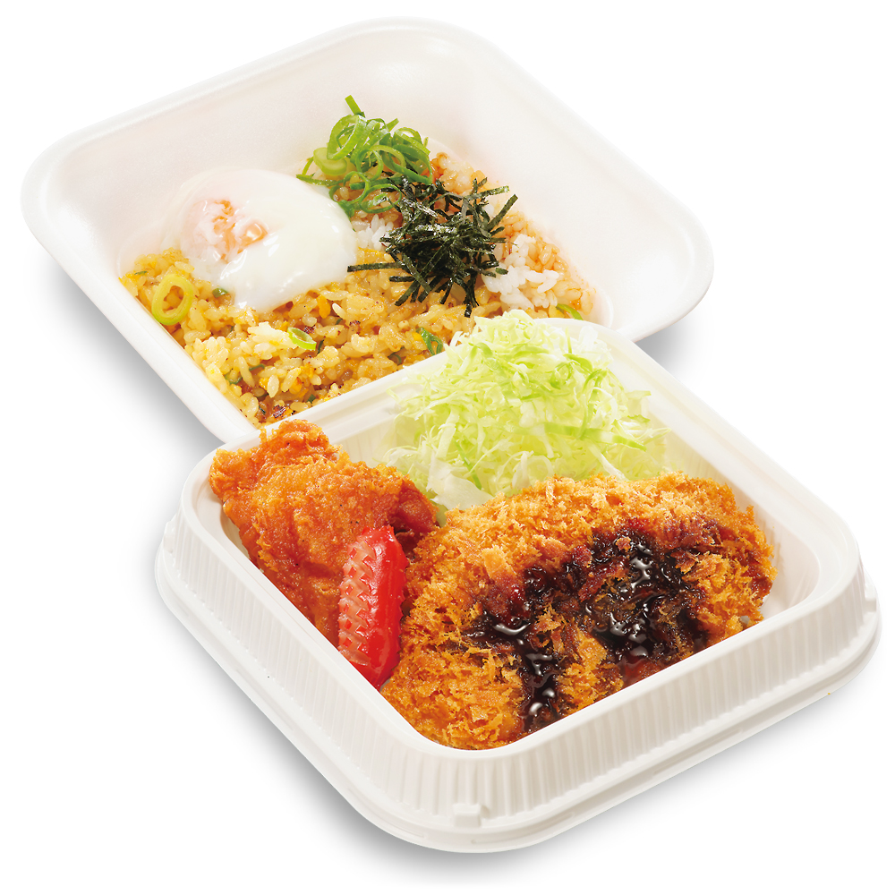「チャーハンとテリたま混ぜご飯の欲張り飯弁当」